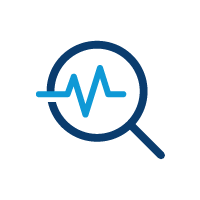 icon magnifying glass reviewing data chart